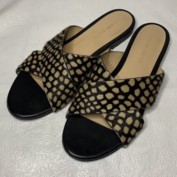Jenni Kayne Ponyhair Black Honey Giraffe Print Cross-over Slide Sandals EU40 - Picture 2 of 5